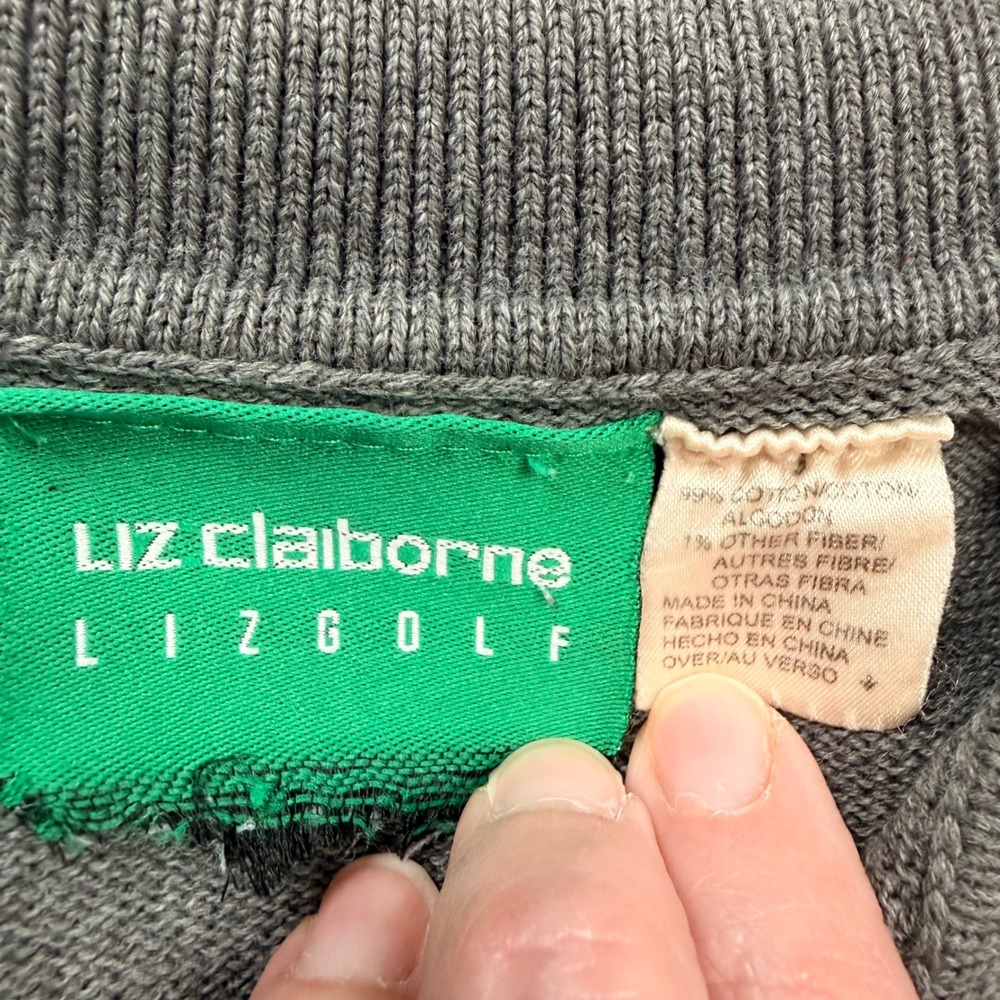 Liz Claiborne LizGolf 90's Vintage Polo Sweater Womens M Grey Good Argyle - Picture 5 of 11